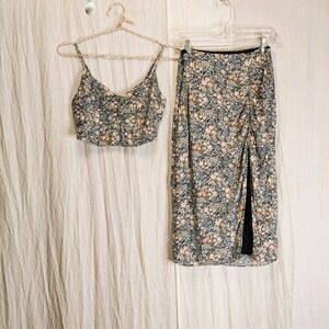 Abercrombie & Fitch Navy Blue Floral Skirt and Matching Halter Set S/M Inviting